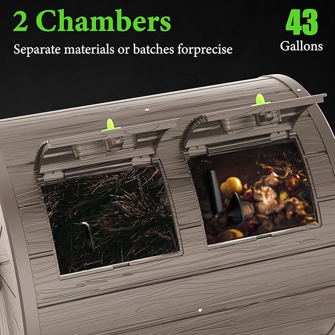 DRATO Compost Bin Outdoor 37.5 Gallon All-Season Dual Chamber Tumbling for Garden, Kitchen, Yard, Outdoor (Gray)