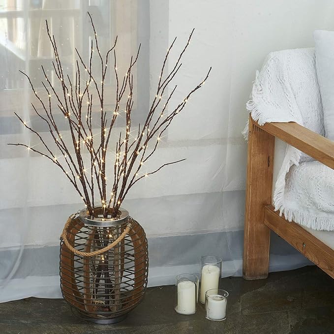 Fudios Branch Lights Plug in with Timer Willow Branches with Lights for Vase Twig 32IN 150 LED Outdoor and Indoor Holiday Party Decor 2Set