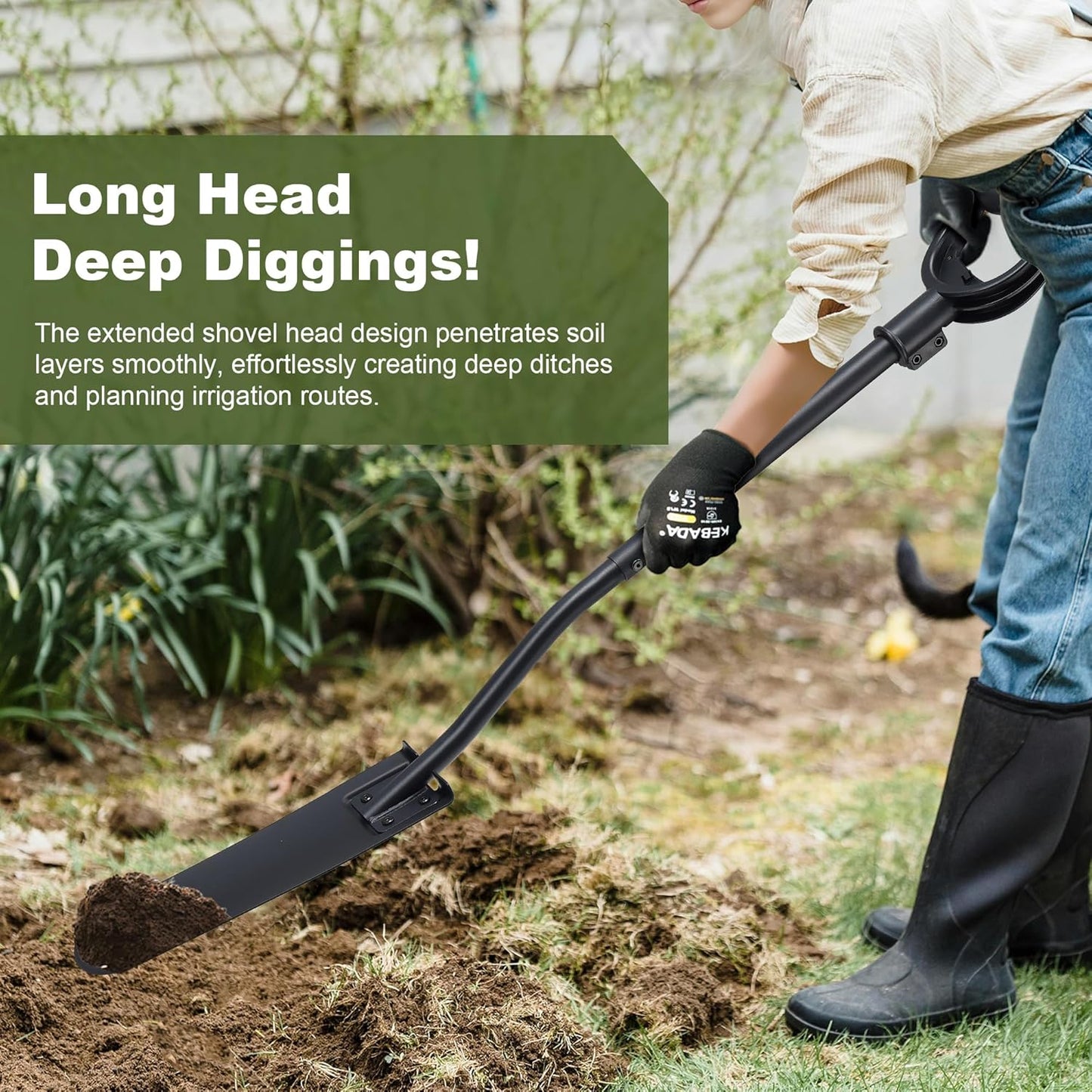 Spade Shovel, 45" Trench Shovel with 14.5" Long Narrow Spade for Digging, Trenching, Planting, Gardening, Heavy Duty