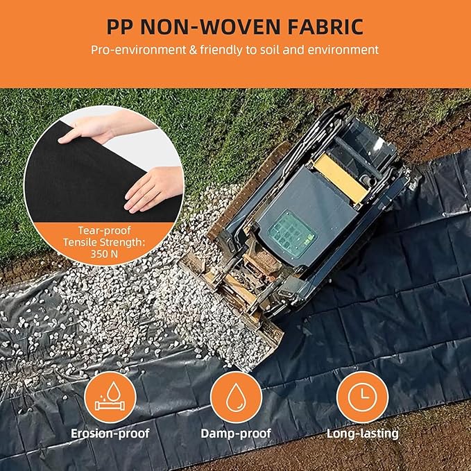 GAOMON Geotextile Landscape, 6ft x 50ft & 6oz Geotextile Fabric, PP Drainage 350N Tensile Strength & 440N Load Capacity, for Driveway & Road Stabilizationr, Erosion Control, French Drains