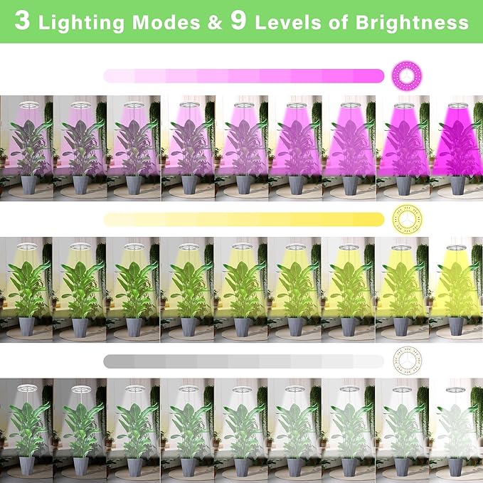 Grow Light for Indoor Plants with Tripod Stand, Full Spectrum Plant Lamp 61" Tall Halo Grow Lights for Plant with Automatic Timer, 72 LEDs Plant Light Height and Brightness Adjustable