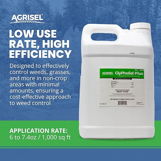 GlyPhoSel Plus Weed Killer, Post Emergent, Long-Lasting Action, Eliminates Tough Weeds from Leaf to Root, For Non-Crop Areas, Pet Safe, Includes 3-pack of Agrisel Protective Gloves, 320 Ounces