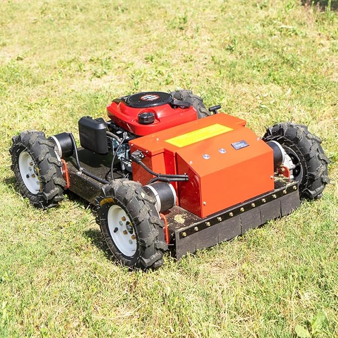 Remote Mower, Remote Control Lawn, Small Crawler Oil-Electric Hybrid Four-Wheel Drive Lawn Mowing and Weed Whacker, All Terrain Grass Cutter Yard Mower, 30° Climbing