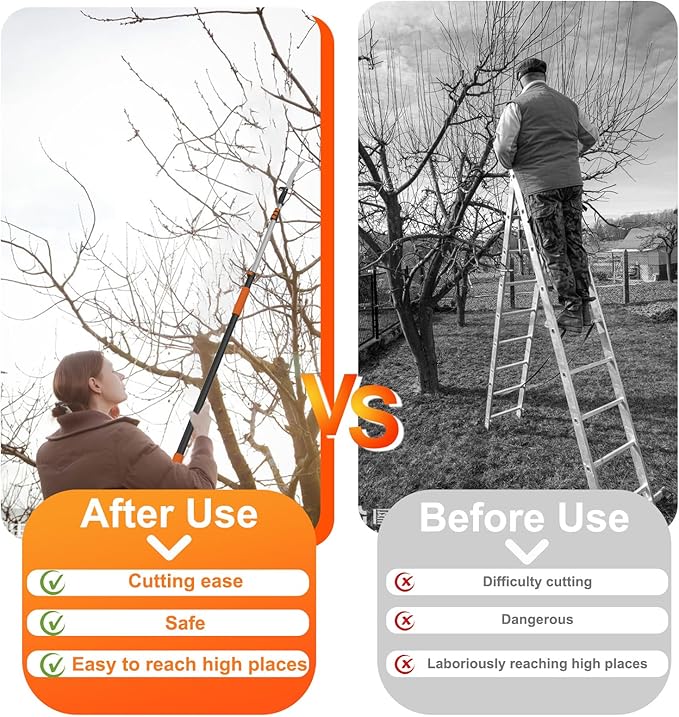 26FT Pole Saw, Telescoping Tree Trimmer with 5-20FT Extension Pole, Manual Branches Pruner for Backyard, Orange