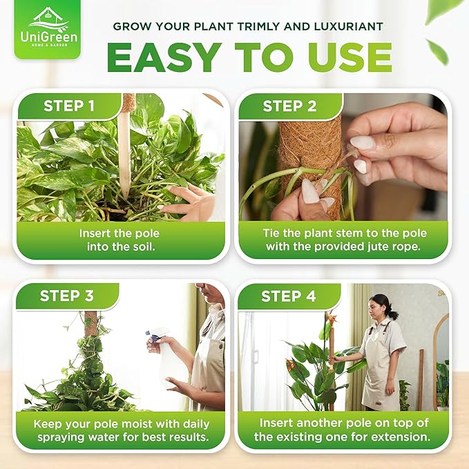 UNIGREEN 2Pack 30'' Premium Moss Pole, Coir Totem Poles for Indoor Plants, 18'' Moss Sticks, Garden Ties - Support and Train Creepers and Climbing Plants