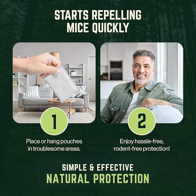 Deb's Ranch Cinnamon & Peppermint Mouse Repellent Pouches | 25% Essential Oils | Hangable Rodent Deterrent for House, RV & Car, 10-Pack