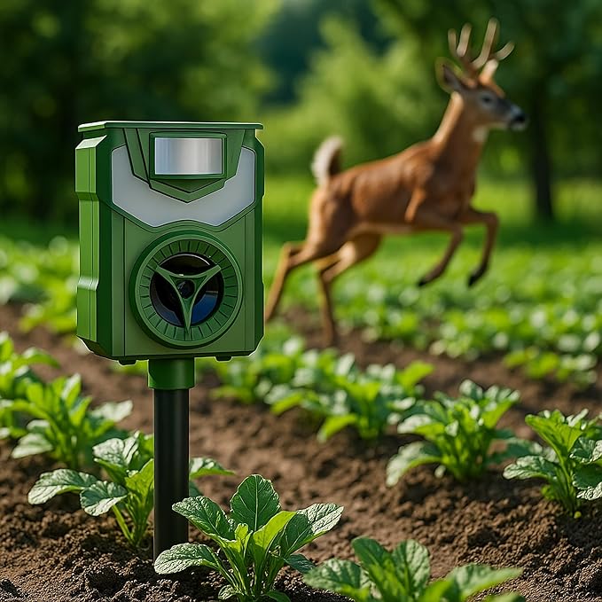 StepsGuard Solar Ultrasonic Animal Repeller – 110° PIR Motion Sensor, 5 Modes, IP44, LED Flash & 90 dB Alarm, Solar + USB-C Recharge | Repels Cats, Dogs, Deer, Squirrels, Raccoons & Birds | 1-Pack