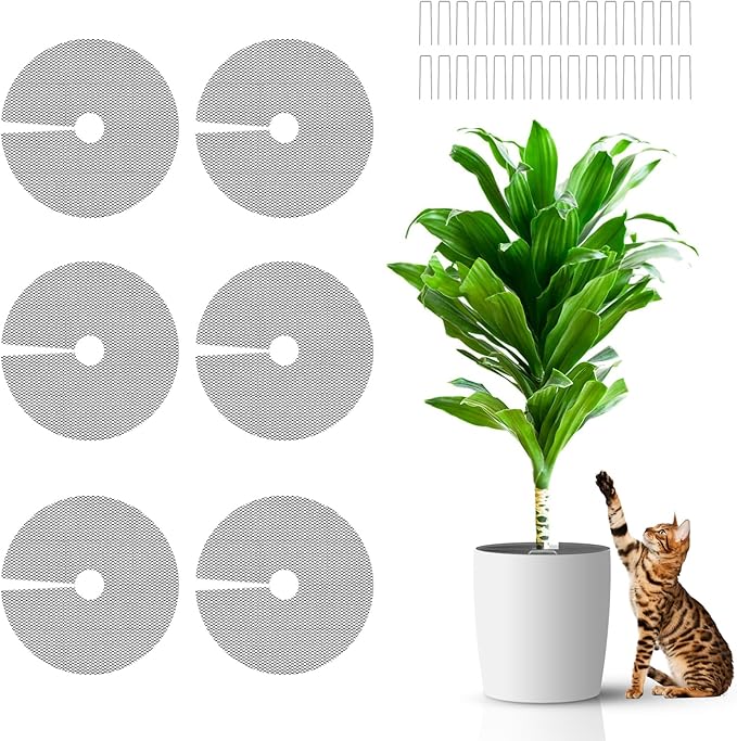 6 Pcs 11.8 Inch Plant Pot Grids，Cut-able Plant Pot Soil Protective Covers from Animals,Used to prevent animals or babies from digging up the soil in flowerpots.Suitable for Indoor and Outdoor Plants.