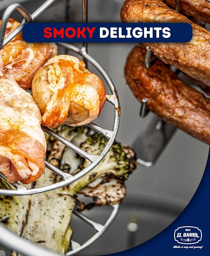 EL BARRIL 13lbs Grill & Smoker Barrel, Stainless Steel Charcoal Smoker Grill – Portable Outdoor Smokers with Grilling Accessories & Carry Bag