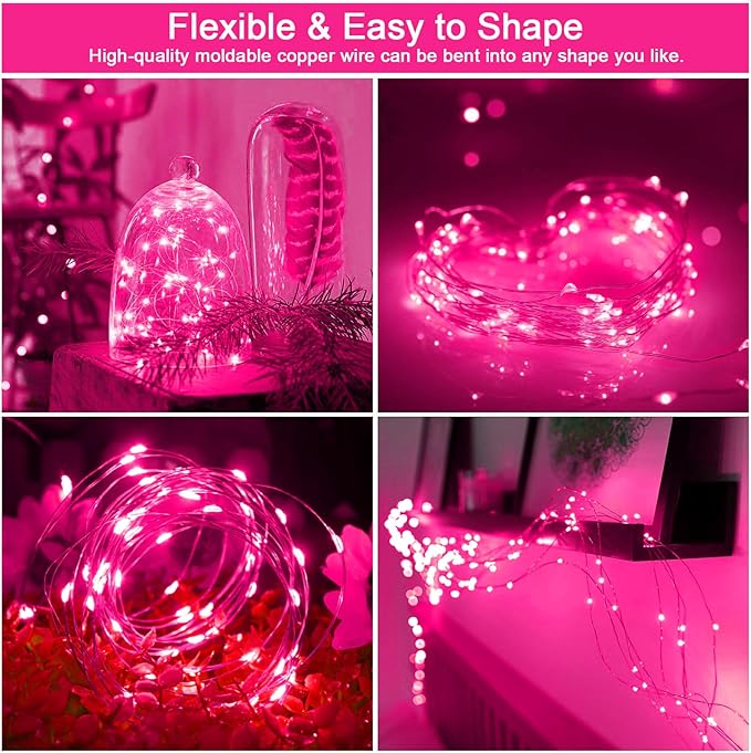 Solar Fairy Lights Pink Outdoor Waterproof,16.4ft 50LED Solar String Lights Pink for Outside 8 Modes 2 Packs for Girls Patio Backyard Garden Deorations Pink