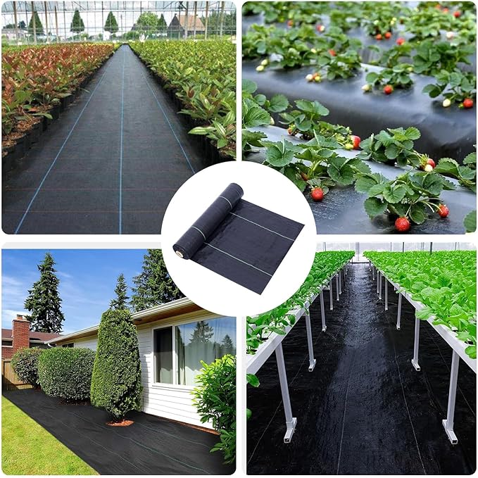 Weed Barrier Landscape Fabric 6 x 50 FT, Ground Cover Fabric Block, Gardening Fabric Mat, Black Heavy Duty Garden Cloth Felt with 20 U-Shaped Pegs for Flower Bed, Patio, Orchard,3.2oz/sq.yd