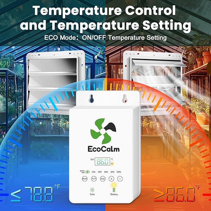 14" Solar Exhaust Fan for Greenhouse with Battery and Adjustable Thermostat, Attic Fans for Garage and Shed with 2PCS 30W Bifacial Solar Panels