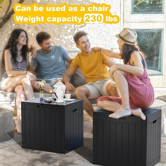 30 Gallon Deck Box,Resin Outdoor Storage Box with Lockable for Patio Furniture, Garden Tools Waterproof Outside Storage Box (Black)