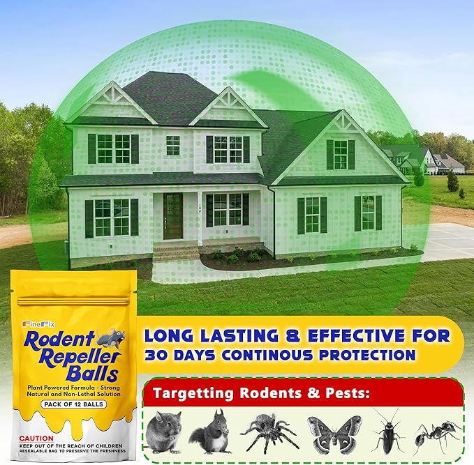 FINEFIX Moth Balls for Outdoor Use Rodents Pack of 12 Best Deterrent for Rats Mothballs Rat Repellent for Outside are Best Products to get rid of mice Permanently from Home Garage Barn Boat RVs etc