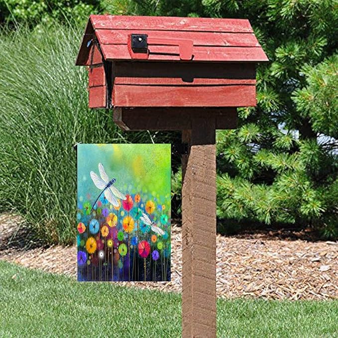 Summer Flowers Garden Flag Dragonfly House Flag Spring Welcome Garden Flags 12 x 18 Double Sided Floral Flags for Patio Lawn Home Outdoor Decor