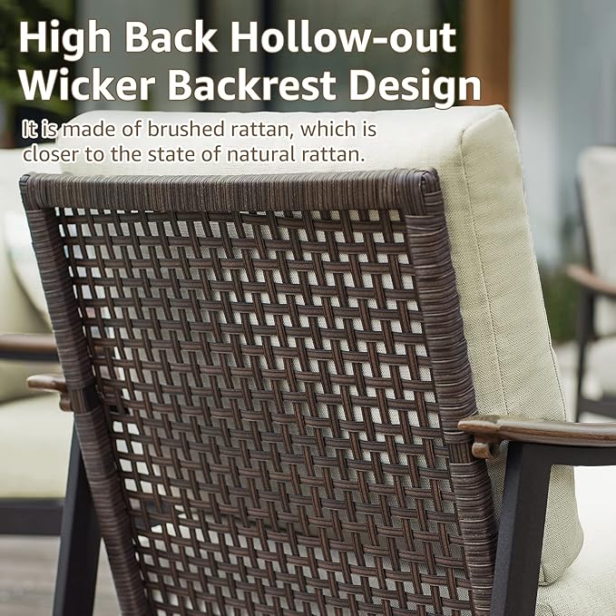 NATURAL EXPRESSIONS 5 Pieces Patio Furniture Set, Outdoor Furniture Sofa Sectional Modern Metal Patio Conversation Set with High Back Wicker Backrest & Loveseat for Balcony, Backyard, Deck, Porch