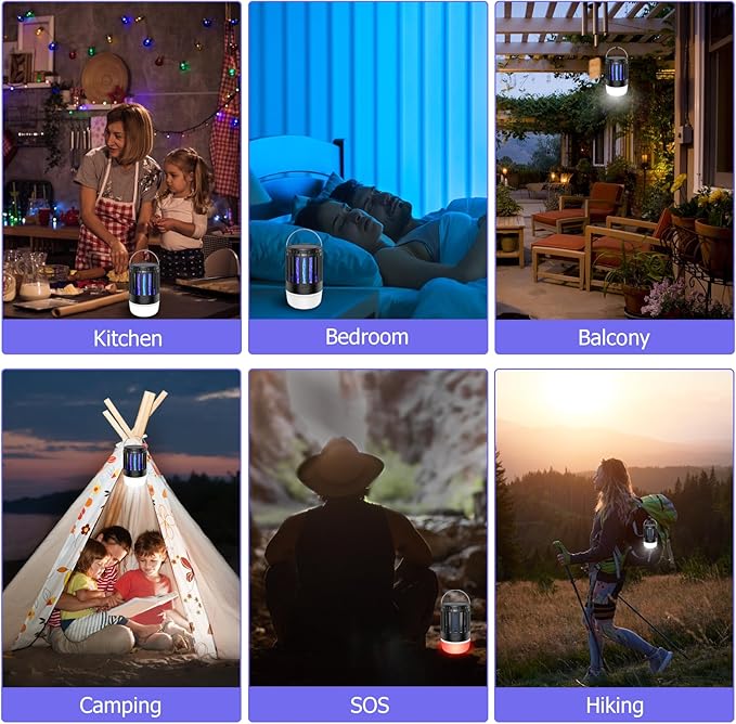 2 Pack Solar Bug Zappers Outdoor, 3 in 1 Mosquito Zapper Killer USB Rechargeable Camping Light, Waterproof Portable Gnats Flying Trap for Outdoor & Indoor