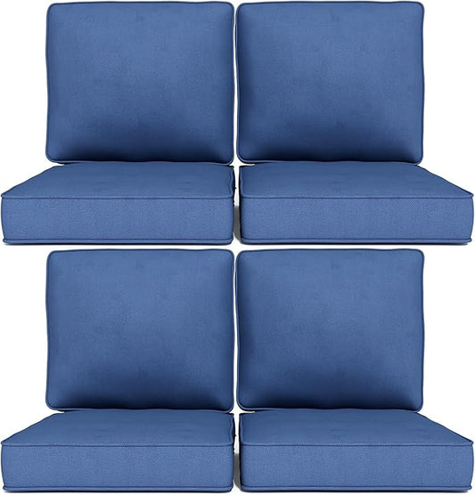 Outdoor Chair Cushions 23" x 24" x 4", Patio Deep Seat Replacement Cushions Set with Zippered Removable Cover, Weather-Resistant Olefin Fabric for Garden Chair Sofa Couch, Set of 4, Blue