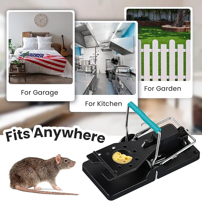 Qualirey 24 Pcs Plastic Mouse Rat Traps House Indoor Quick Effective Safe for Warehouse Garden Kitchen 3.86 x 1.81 x 2.17 Inch (Black,Blue)