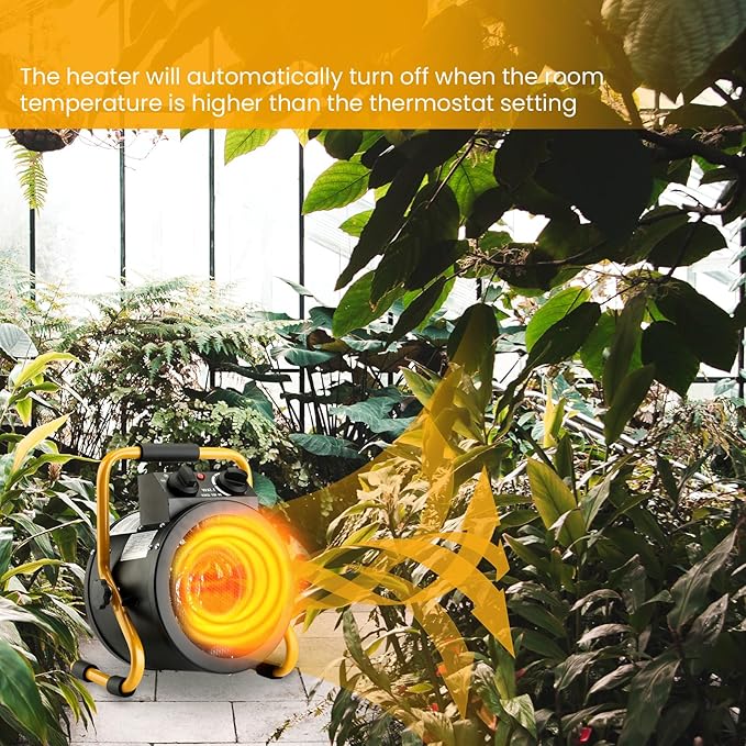 Greenhouse Heater with Digital Thermostat, Grow Tent Heaters, Overheat Protection, Fast Heating for Green House, Flower Room, BK