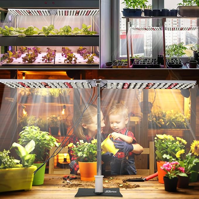 JCBritw 100W LED Grow Light Panel，Adjustable Free Standing Plant Light, White with IR Full Spectrum Grow Lamp on Stand for Indoor Plants Seed Starting, Seedlings, Veg, Flower