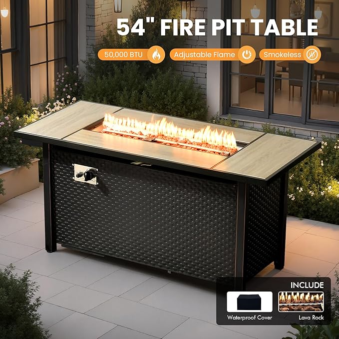 Outdoor Sectional Patio Furniture Set with Fire Pit Table and Swivel Rocking Chairs,11 Pieces Wicker Conversation Sets L Shaped Couch Out Door Sofa Outside Furniture for Garden Deck,Orange Red