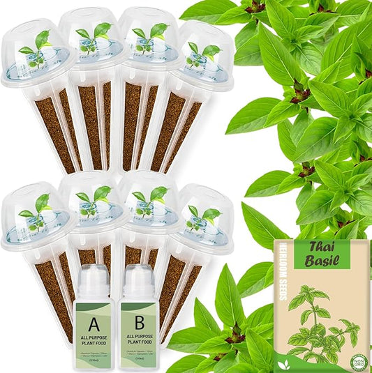Basil Seed Pods Kit Hydroponic - Refill Herb Pod for All Indoor Herb Garden, 8 Grow Pods with Seeds of Thai Basil, Compatible with All Hydroponics Growing Systems
