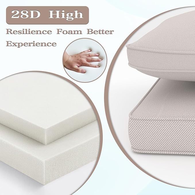 Outdoor Chair Cushions 23" x 24" x 4", Patio Deep Seat Replacement Cushions Set with Zippered Removable Cover, Weather-Resistant Olefin Fabric for Garden Chair Sofa Couch, Set of 4, Beige