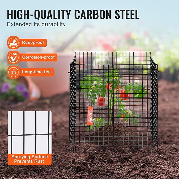 VEVOR 10 Pack Plant Protectors from Animals, 12'' x 12'' Chicken Wire Plant Protector, Plant Cages for Outdoor Plants, Flowers & Vegetables, Keeps Bunny Chicken Squirrels Out, 40pcs Metal Mesh