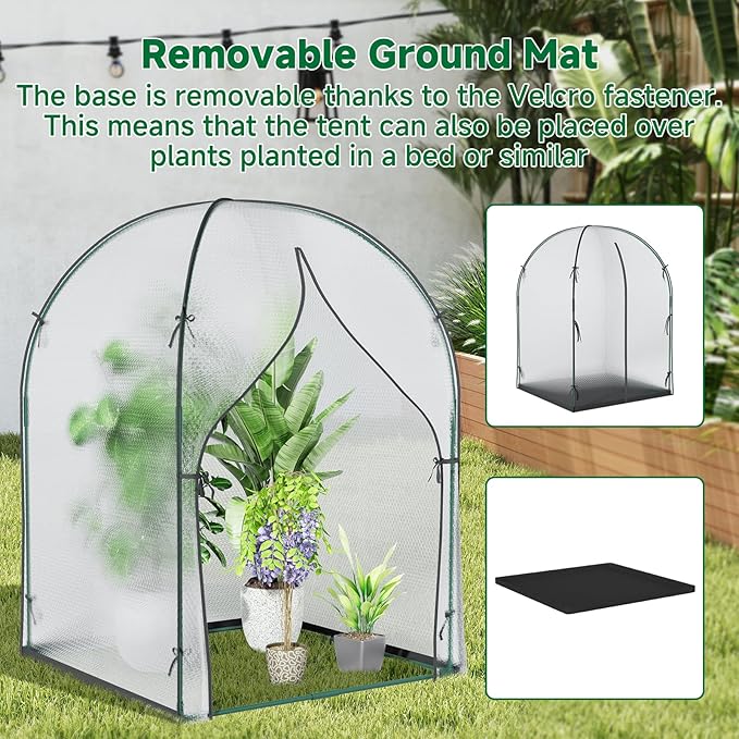 Portable Greenhouse for Outdoors, Green House Tent with Thick Bubble Film Cover, Ground Mat, Zippered Door Walk-in Mini Green House Kit for Outside, 47.2x47.2x71 Inch