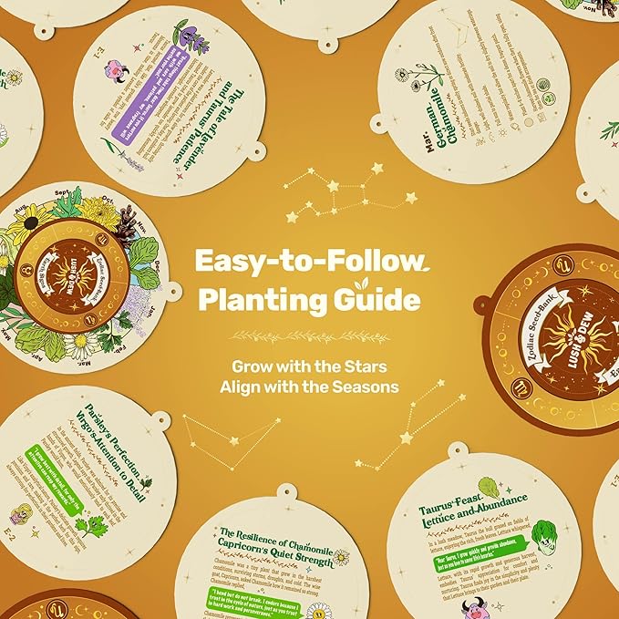 LUSH&DEW Gardening Gift for Women Men, Zodiac Garden Seed Bank, 12 Types Non-GMO Heirloom Vegetable Seeds in Seed Container, Moon Calendar, Witchcraft Magnetic Gift, Earth Signs Taurus Virgo Capricorn