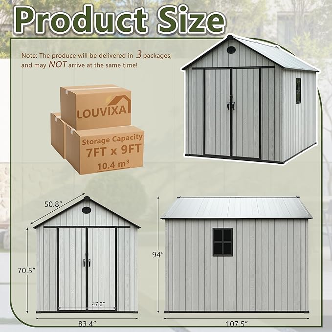 Resin Shed, Outdoor Shed with Floor, Outside Storage Sheds with Lockable Door, Window, Vents for Backyard, Garden, Lawn (7FT x 9FT)