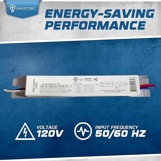 OHLECTRIC Replacement for Keystone KTEB-132-1-TP-FC | 1 Lamp T8 Electronic Fluorescent Ballast | 120V Input with Rapid Start Operation | Finger Case | UL Listed