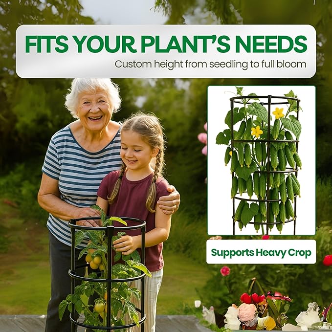 Tomato Cage – Trellis for Climbing Plants - Adjustable Plant Support Stakes, Monstera, Cucumber – Indoor/Outdoor, Tool-Free, Recycled Materials, Fits Greenhouse/Raised Beds (85cm x 22cm)