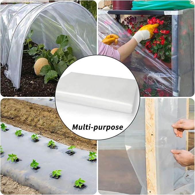 24x50 FT Clear Greenhouse Film Plastic Sheeting, Greenhouse Polyethylene Plastic Film 6 mil Thickness Replacement Cover, UV Resistant, Plant Covers Freeze Protection for Windproof Frost& Dust Proof