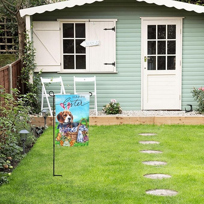 Beagle Dog Flower Happy Easter Bunny Cute Egg Garden Flag Welcome Party Outdoor Outside Decorations Picks Home House Garden Yard Decor 12x18 Inch