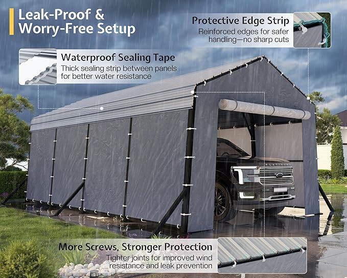 Jocisland 12x20x10.5 FT Metal Carport with Removable Waterproof Sidewalls, Heavy Duty Carport with Upgraded Steel Reinforcements for All-Weather, Car Port for Car, Boat, Equipment Storage