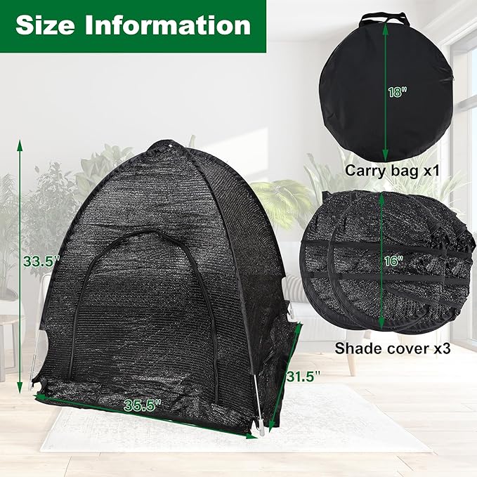 winemana 3 Pcs 70% Garden Plant Shade Tent, 33.5"x35.5"x31.5" UV Resistant Pop Up Sun Shade Netting, Protective Plants Cover for Outdoor Vegetable Fruit, Easy Setup Net to Keep Animals & Insects Out