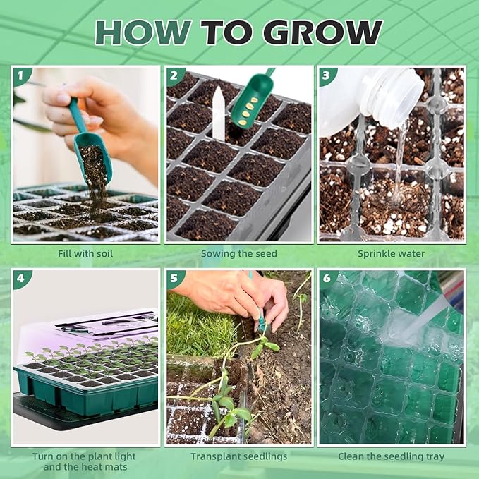 Seed Starter 4 Pack 160-Cell Tray with Grow Lights and Heat Mat,Seed Growing Tray, Germination & Plant Propagation Station for Indoor Plants