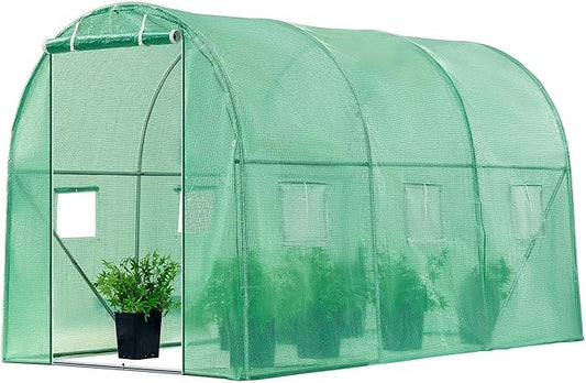 VIVOSUN 10x7x7 Ft. Large Walk in Greenhouse, Greenhouse Tunnel, Garden Plant Hot House with Green PE Cover, Roll-up Zipper Door and Window for Outdoor