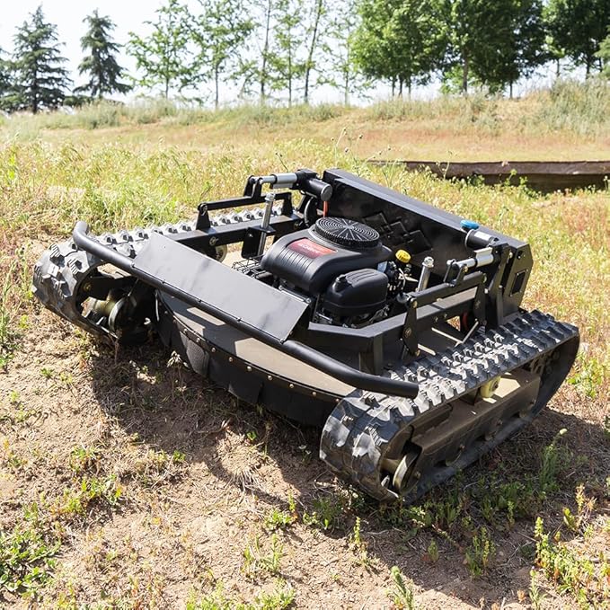 Lawn Mower, Remote Control Lawn Mower, Small Crawler Oil-Electric Hybrid Four-Wheel Drive Lawn Mowing and Weed Whacker, All Terrain Grass Cutter Yard Mower, 65° Climbing (SKD-608-90)