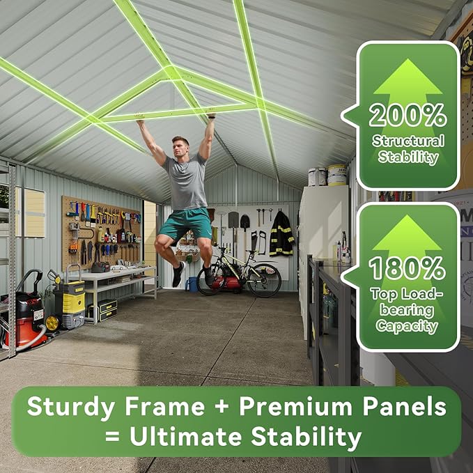 Aoxun 12'x20' Carport Shed Outdoor Metal Storage Sheds with Lockable Door & Sloping Roof- Ideal for Tools, Garden Equipment & Bikes, Perfect for Patio Placement(Brown)