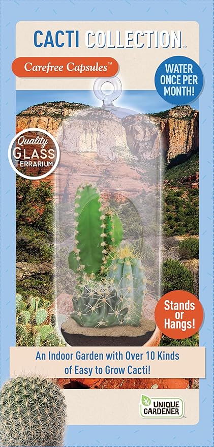 Cactus Terrarium Grow Kit by Unique Gardener - DIY Indoor Hanging or Standing Garden Starter Set with Complete Supplies, Easy to Grow Terrariums for Home Decor!