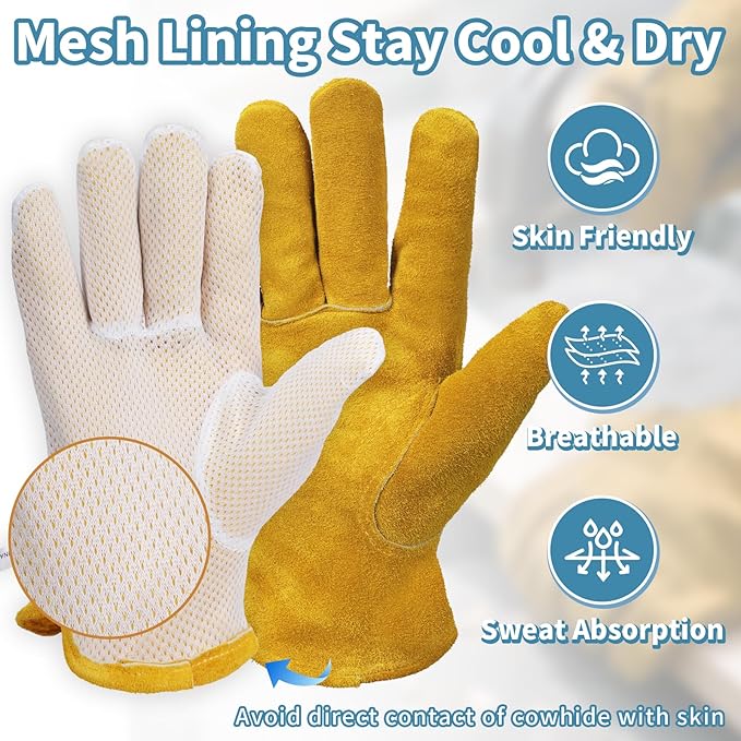 Gardening Work Gloves Leather: Garden Men Women Thorn Proof Cowhide Gardening Gloves for Heavy Duty Yard Work