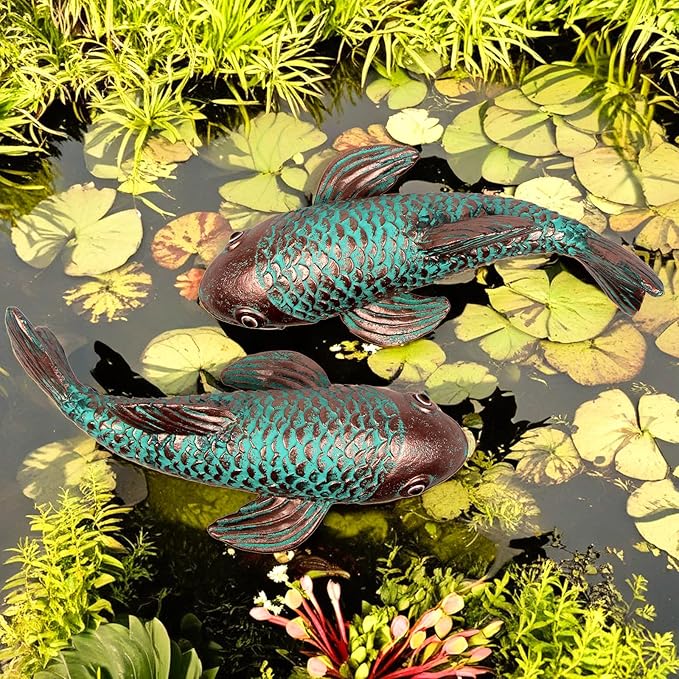 Garden Statues,Koi Fish Decor,Set of 2 Antique Koi Fish Garden Statue,Sculpture for Outdoors,Patio Decor,Backyard and Home Kitchen Decoration,Gifts for Mom Women Grandma