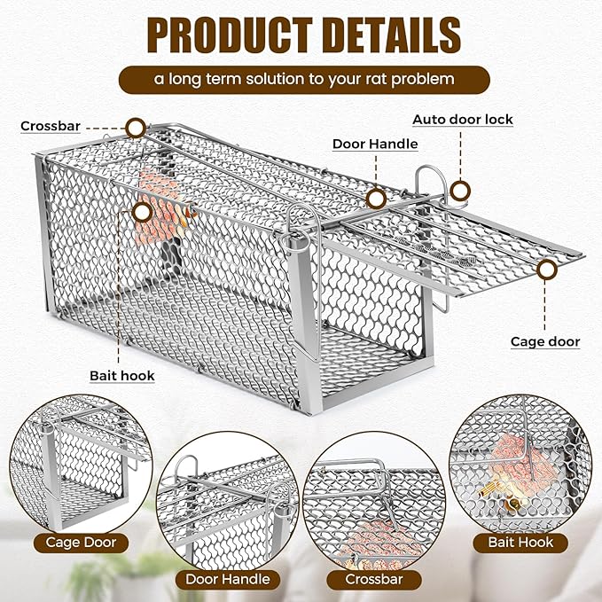Qualirey 6 Pcs Humane Rat Trap Small Chipmunk Mouse Squirrel Cage Rodent Animal Voles Hamsters Cage Catch and Release Trap for Home Garden Indoor Outdoor (Silver,10.6 x 5 x 5 Inch)