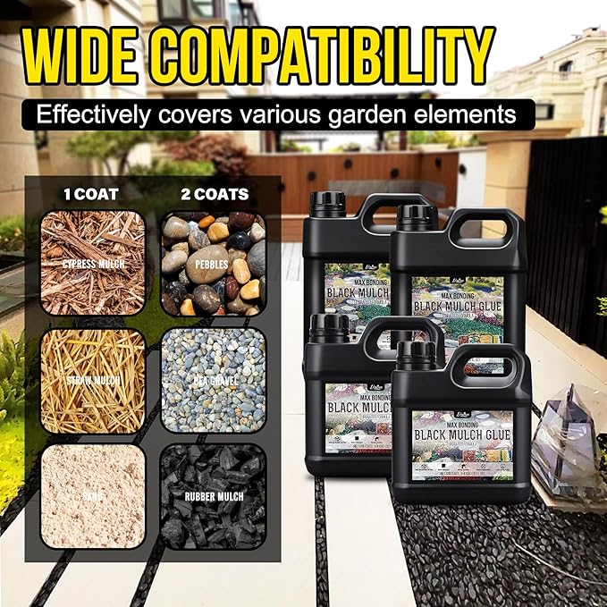 Mulch Glue - 0.5 Gallon / 64oz Black Color Mulch Dye & Landscape Adhesive with Applicator for Landscaping, Garden, Gravel, Rock - Safe Ready to Use Gravel Binder Mulch Lock Glue for Leaf, Stone, Bark