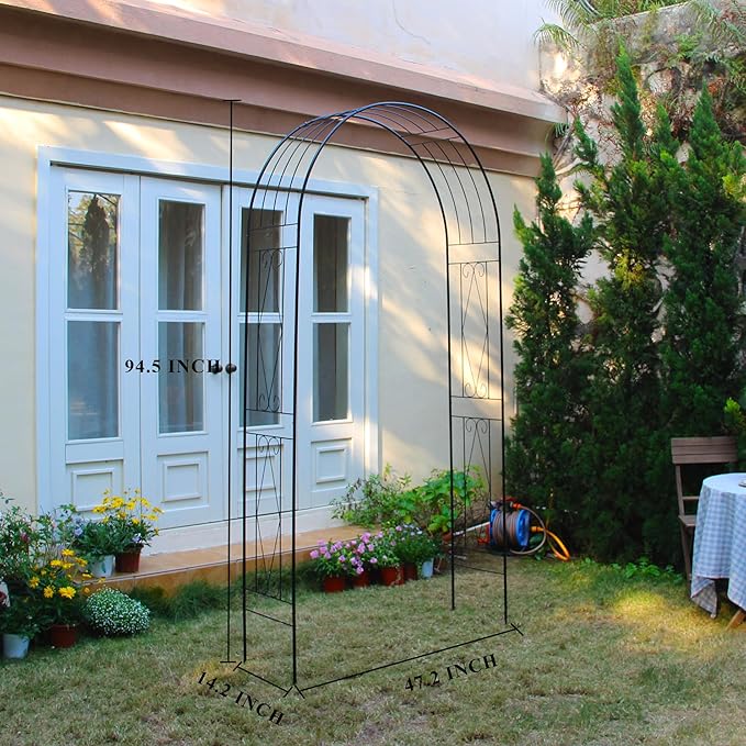 Garden Arch, 94.5" High x 47.2" Wide, Garden Arbor for Various Climbing Plant, Iron Archway Decorative for Outdoor Garden Lawn Backyard Decor Black