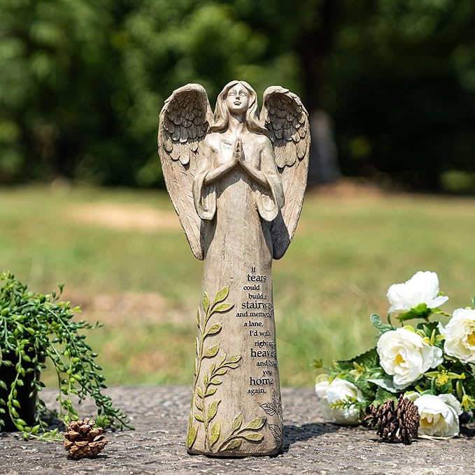 DUSVALLY Angel Garden Statues Outdoor Resin Statue Decoration, Praying Commemorating Memorial Decor, Healing Angel Gifts, 13 inches