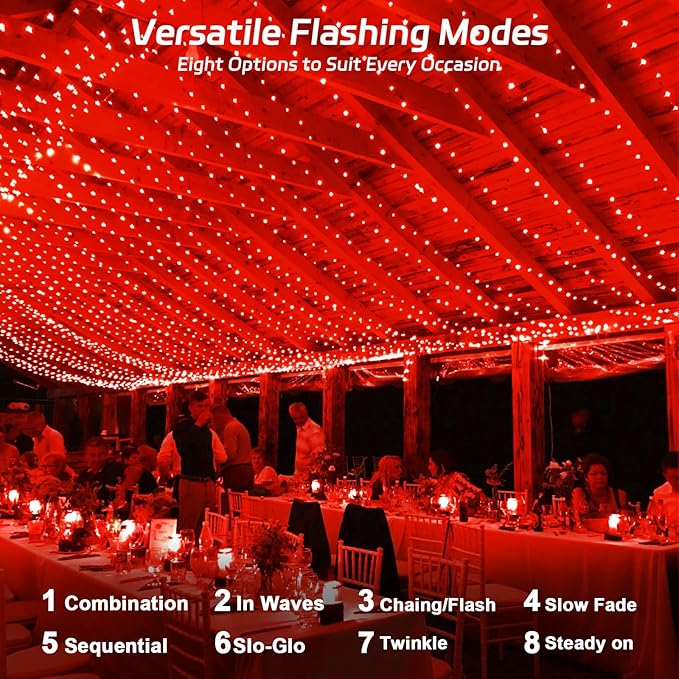Red Solar Fairy Lights Outdoor Waterproof,16.4ft 50LED Solar String Lights Red for Outside 8 Modes 2 Packs for Patio Backyard Garden Deorations Red, CS-SL-5M